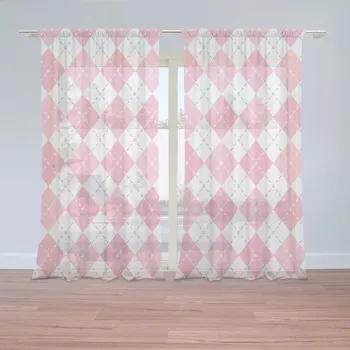Záclona Sablio Záclony Růžové a bílé kosočtverečky: 2 ks - 150x250 cm - Sablio