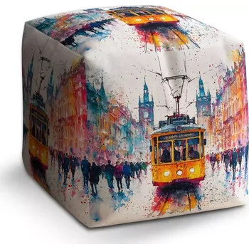 Taburet Sablio Taburet Cube Žlutá tramvaj Paint: 40x40x40 cm