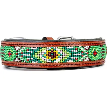 Obojek pro psa Kay-line kožený obojek Aztec zelený vel. 40 (30-35 cm)