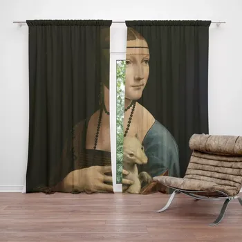 Závěs Sablio Závěsy Dáma s hranostajem - Leonardo da Vinci: 2ks 140x250cm