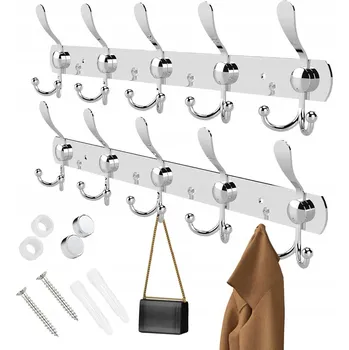 Věšák 2 NÁSTĚNNÉ VĚŠÁKY S 5 HÁČKY NA OBLEČENÍ A RUČNÍKY Z NEREZOVÉ OCELI 41 CM