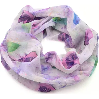 Šála Tunelová šála - fialová s potiskem listů