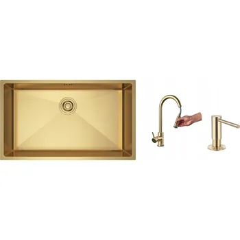 Granitový dřez Dřez ocelový jednokomorový s odkapávačem vpravo 78x49 cm zlatý Melanstar