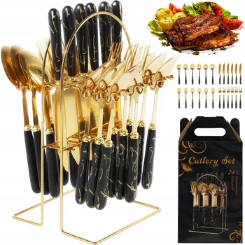 Příbor PŘÍBORY 24 DÍLNÁ SADA PRO 6 OSOB NEREZOVÁ OCEL VHODNÉ DO MYČKY NÁDOBÍ, KOVOVÝ STOJAN