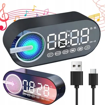 Budík Digitální Budík VELKÝ DISPLEJ S REPRODUKTOREM LED Bluetooth RGB Černý USB