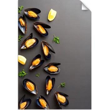 Fototapeta Samolepící plakát do kuchyně, jídelny, Mořské plody mušle a bylinky 90x130 cm