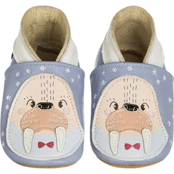 Capáčky LAIT ET MIEL Kožené capáčky s mrožem 0-6 měsíců Modrá 17-18