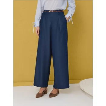 Sinsay - Kalhoty široké nohavice s páskem - námořnická modrá - 909GZ-59X - 909GZ-59X-XXS