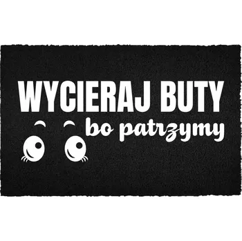 Rohožka VSTUPNÍ ROHOŽKA 40X60 ČERNÁ KOKOSOVÁ S VTIPEM - OTŘI SI BOTY, SLEDUJEME TĚ!