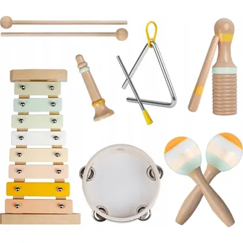 Dřevěná hračka DĚTSKÉ DŘEVĚNÉ HUDEBNÍ NÁSTROJE SADA PRO DĚTI MONTESSORI
