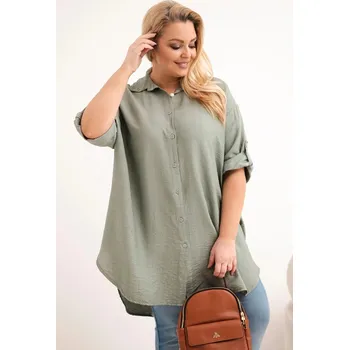 Dámská košile Dámská košile Plus Size z viskózy s delším zadním dílem khaki UNI