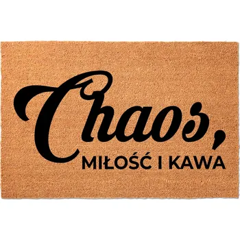 Rohožka KOKOSOVÁ VSTUPNÍ ROHOŽKA PŘED DVEŘE 40X60 ZÁBAVNÁ CHAOS, LÁSKA A KÁVA