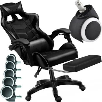 Herní židle Herní křeslo Atos černé umělá kůže s podnožkou a masáží