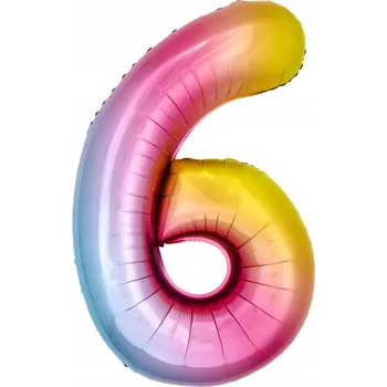 Balónek Fóliový balónek ve tvaru číslice 6, duhový, 100 cm
