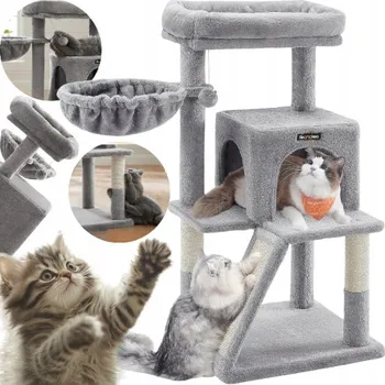 Škrabadlo pro kočky Feandrea šedé sisal 3 úrovně 61-100 cm