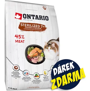 Volný čas Krmivo Ontario Cat Sterilised 7+ Senior 6,5kg + 6 kapsiček ZDARMA