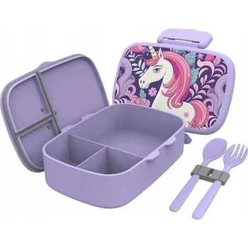 Svačinový box Lunchbox svačinový box pro děti s přihrádkami na příbory, fialová