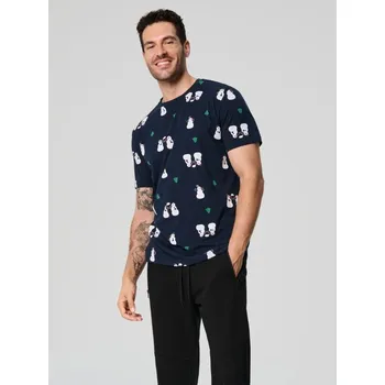 Pánská móda Sinsay - Tričko s krátkým rukávem - námořnická modrá - 866AW-59X - 866AW-59X-XS-1