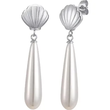 Náušnice Perlové náušnice z chirurgické oceli Shell drop Stříbrné