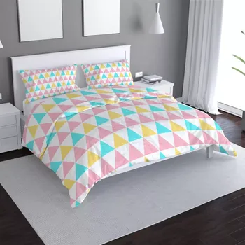Povlečení Saténové povlečení Tříbarevné trojúhelníky - Sablio - 140x200 / 90x70