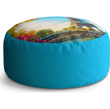 Taburet Sablio Kulatý taburet Circle Paříž Eifellova věž Flowers: 38x48 cm - Sablio