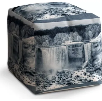 Taburet Sablio Taburet Kostka Černobílý vodopád: 40x40x40 cm - Sablio
