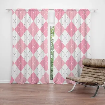 Závěs Sablio Závěsy Růžové a bílé kosočtverečky: 2 ks - 140x250 cm - Sablio