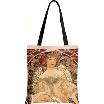 Olejomalba Alphonse Mucha na tašce | plátěná taška, taška přes rameno - Reverie , 35x40cm