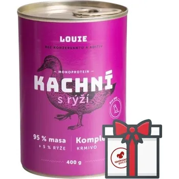 Krmivo pro psa Louie konzerva kachní s rýží SET 4x 400 g + Louie vývar 400 g ZDARMA