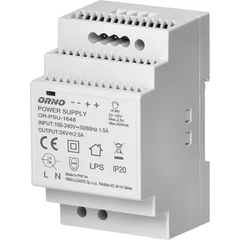 spínaný zdroj ORNO 24V Zdroj na DIN lištu DC, 2,5A, 60W