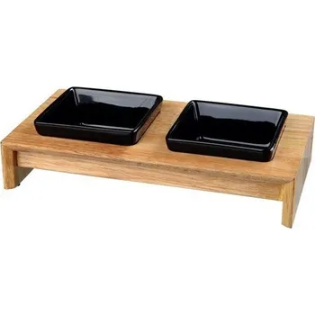 Miska pro psa Trixie keramické misky čtverhranné v dřevěném stojánku 2x 0,2 l/10 cm