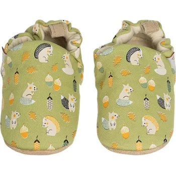 Capáčky LAIT ET MIEL Bavlněné capáčky s koženou podrážkou s lesními zvířátky 0-6 měsíců 17-18