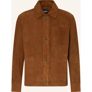 Pánský kabát Boss Pánská Kožená Bunda Markuedo, hnědá, 56