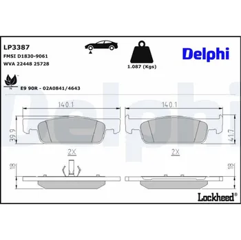 Brzdový systém Sada brzdových destiček, kotoučová brzda DELPHI LP3387