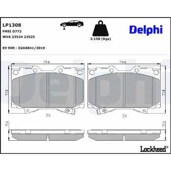 Brzdový systém Sada brzdových destiček, kotoučová brzda DELPHI LP1308