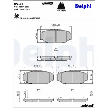 Brzdový systém Sada brzdových destiček, kotoučová brzda DELPHI LP2182