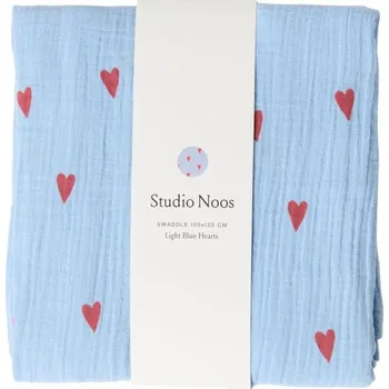 látková plena STUDIO NOOS Zavinovací plena 120 x 120 cm Light Blue Hearts