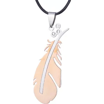 Přívěsek Ocelový přívěsek pírko modrý | šperk - Růžové zlato A