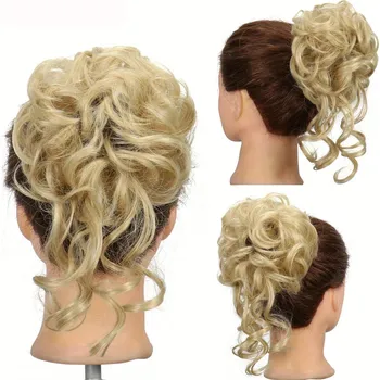 Příčesek Elegantní kudrnatý příčesek se skřipcem | umělý culík, příčesek drdol - Q40-M24-613