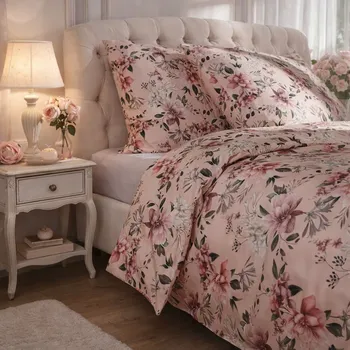 Povlečení Povlečení z bavlna saténu 160x200 růžová s květinami home&you 100% bavlna