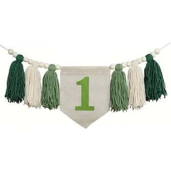 Party dekorace První narozeniny boho dekorace | dětská girlanda, narozeninová výzdoba - zelená vlajka