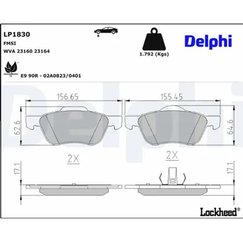 Brzdový systém Sada brzdových destiček, kotoučová brzda DELPHI LP1830