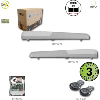 Pohon brány RAYKIT pro dvoukřídlovou bránu do 3m/křídlo, 2x RAY2224 bez LED (24 V, 85 W, 1500 N), 1x CT-20224 se zabudovaným příjmačem, 2x SUB-44R