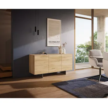 Komoda DELIFE Komoda Cuor 150 cm keramika Laminam® Sabbia dubová barva 3 dvířka podnož závěsná nerezová ocel