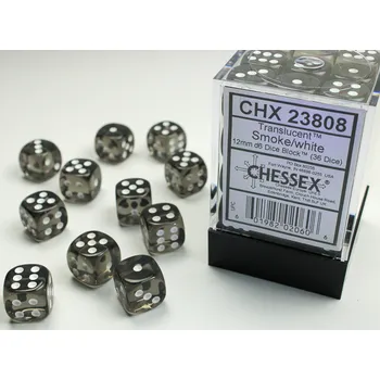 Příslušenství k deskovým hrám Chessex Sada 36 D6 12mm kostek Chessex - Translucent Smoke/white - 23808
