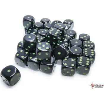 Příslušenství k deskovým hrám Chessex Sada 36 D6 12mm kostek Chessex - Opaque Black/green - 25858