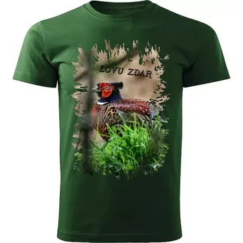 Pánské tričko Moon River Lovu Zdar bažant pánské tričko pro myslivce lahvově zelené velikost 4XL (myslivecké tričko)