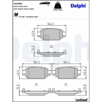 Brzdová destička Sada brzdových destiček, kotoučová brzda DELPHI LP3393