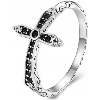 Prsten Stříbro Prstýnek s černým křížem zirkony , vel 14
