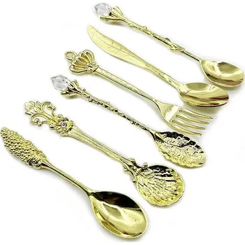 Příbor 6 ks Vintage mini dezertní příbory | dezertní sada - Zlatý